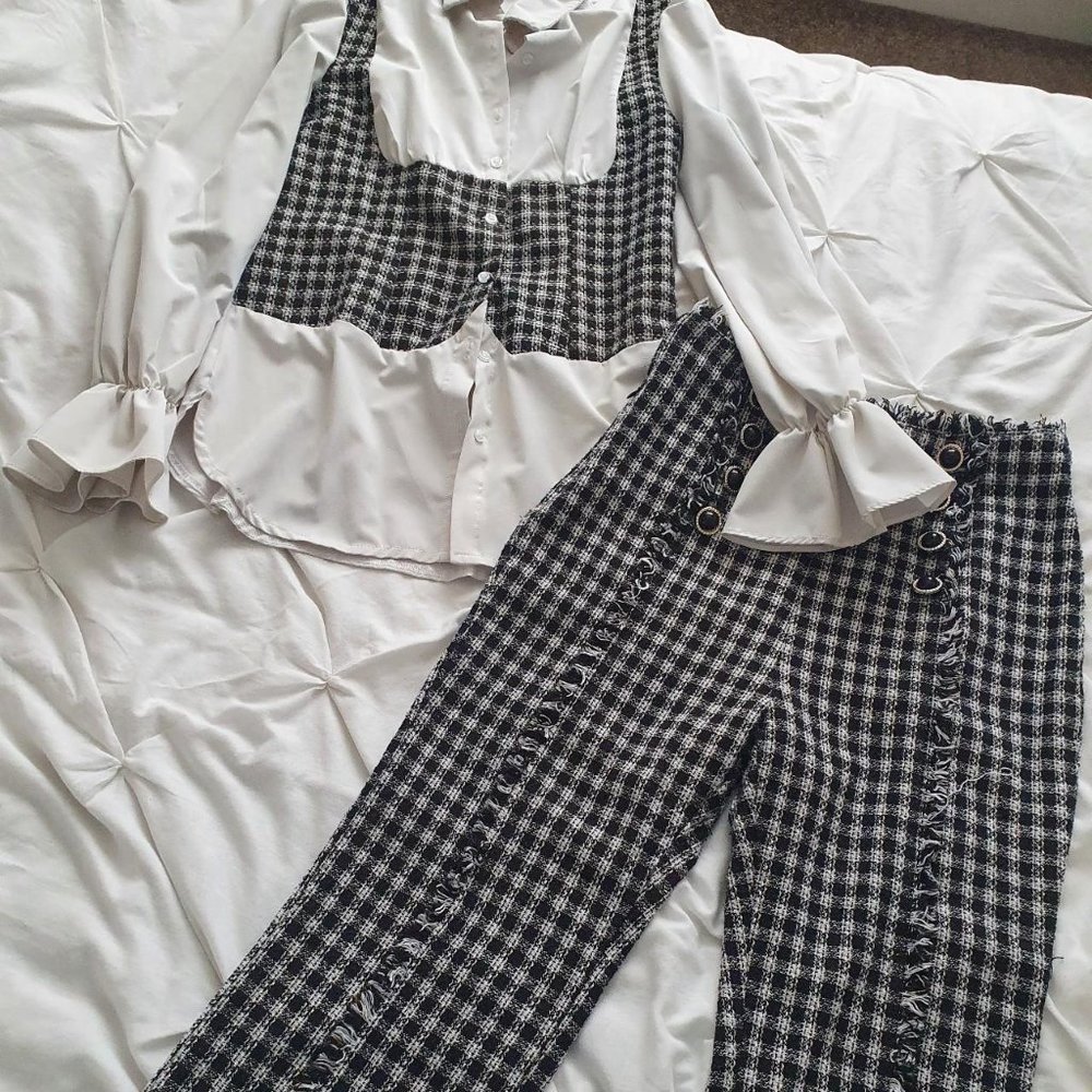 SHEIN Womens White and Black Suit
